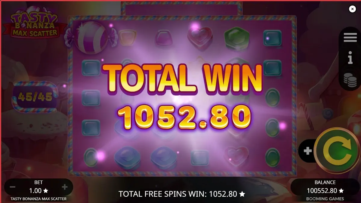 Tampilan visual penuh warna dari slot Tasty Bonanza Max Scatter