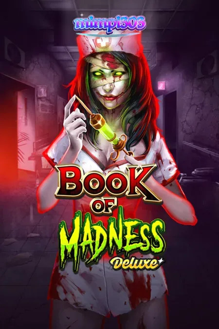 Tampilan visual slot Book of Madness Deluxe dengan tema rumah sakit jiwa yang mencekam.